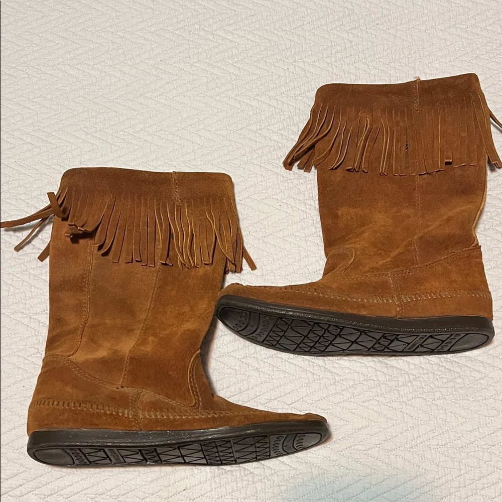 Minnetonka Brown Fringe Moccasin Boots